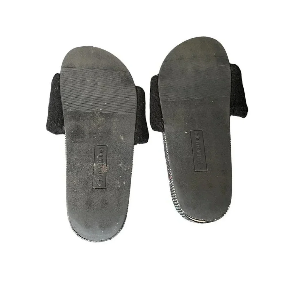Steve Madden Womens Slides Black Faux Fur Size 5 Casual Summer Open Toe Sandals